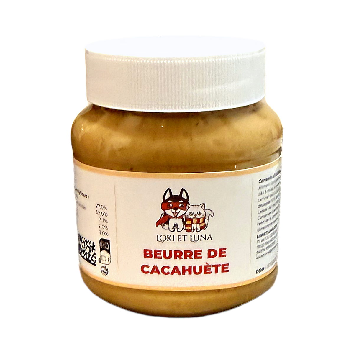 Pot de beurre de cacahuète Loki et Luna pour chien, étiquette de face, 330 g