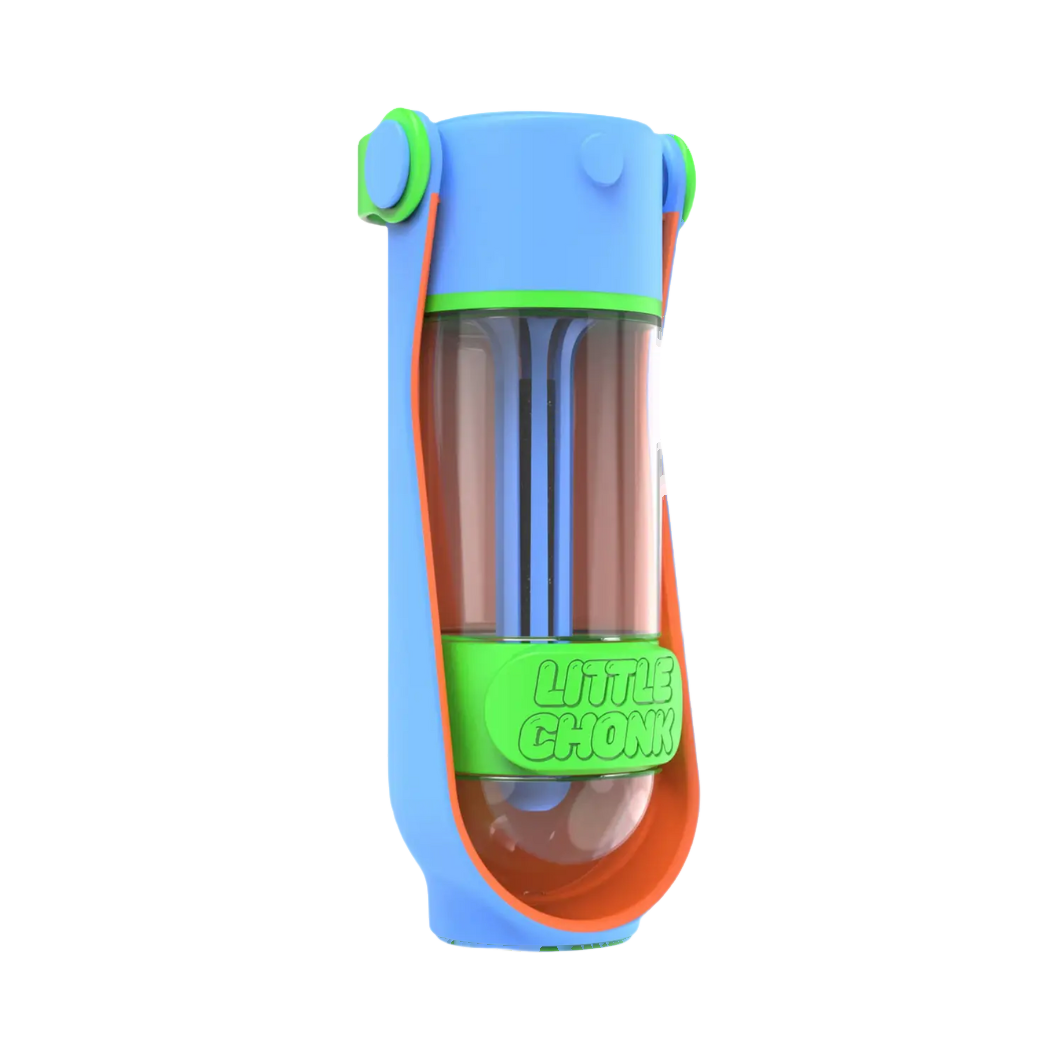 Gourde bleu clair à réservoir orange et clip vert