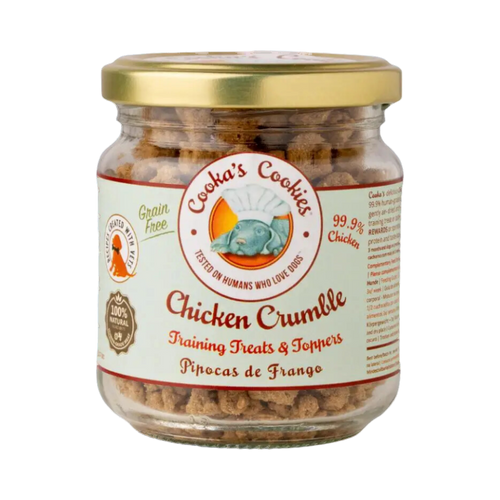Bocal Cooka's Cookies Chicken Crumble, étiquette illustrée
