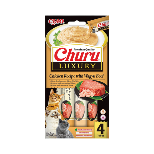 Étui Ciao Churu Luxury Chicken Recipe with Wagyu Beef, 4 tubes