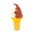 Cornet gaufré jaune surmonté d'une glace vanille chocolat en spirale