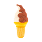 Cornet gaufré jaune surmonté d'une glace vanille chocolat en spirale