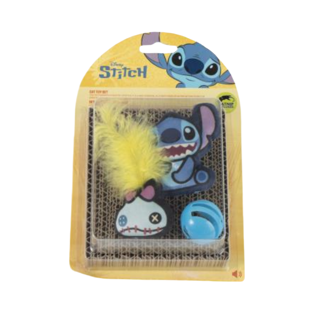 Blister avec griffoir, peluche, jouet à plumes et balle
