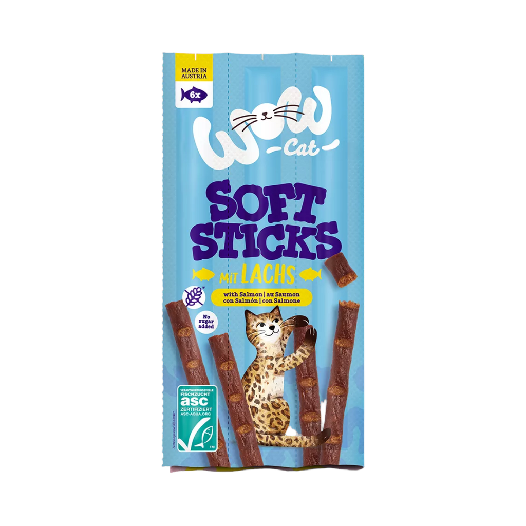 Sachet WOW Cat Soft Sticks Lachs bleu