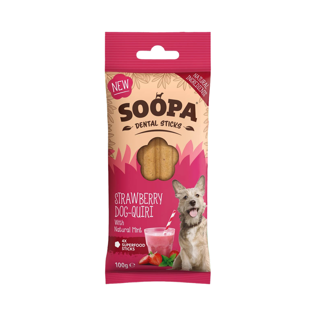 Paquet Soopa Dental Sticks Strawberry Dog-Quiri rose