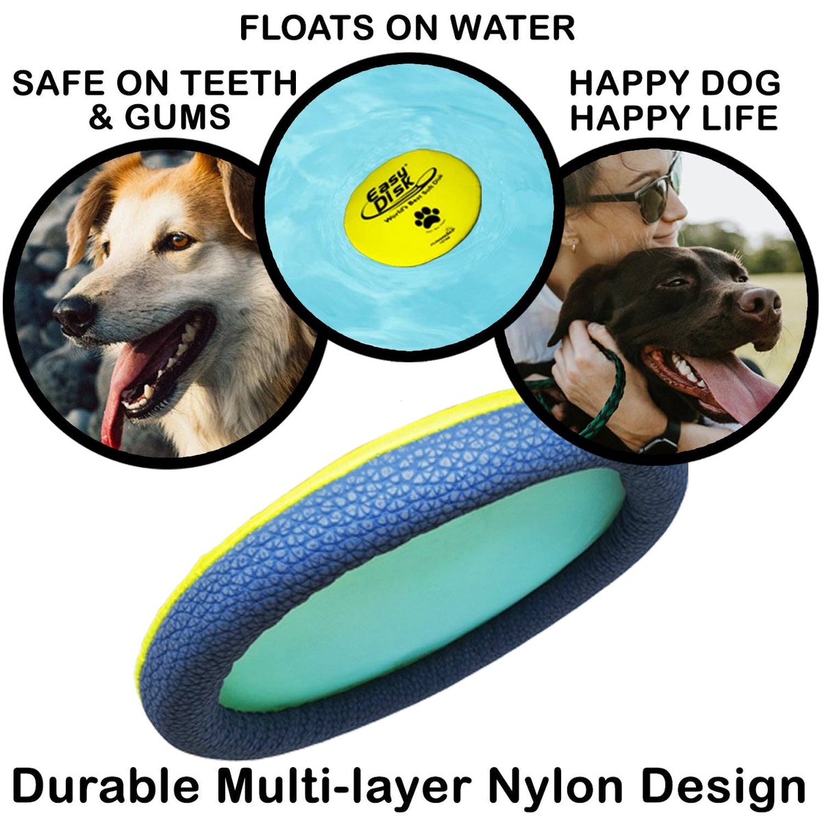 Frisbee Easy Disk de profil : anneau en tissu bleu, couches de nylon et mousse
