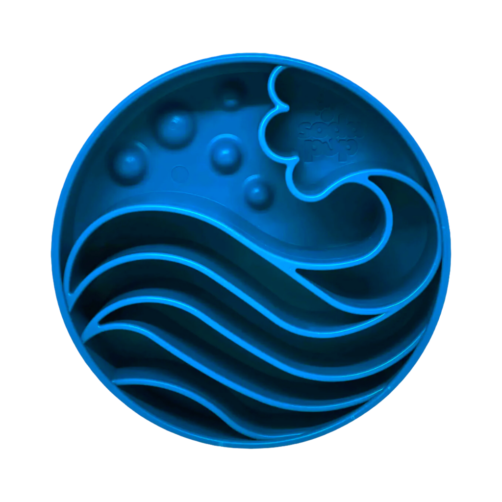 Bol bleu à motif de vagues vu de dessus