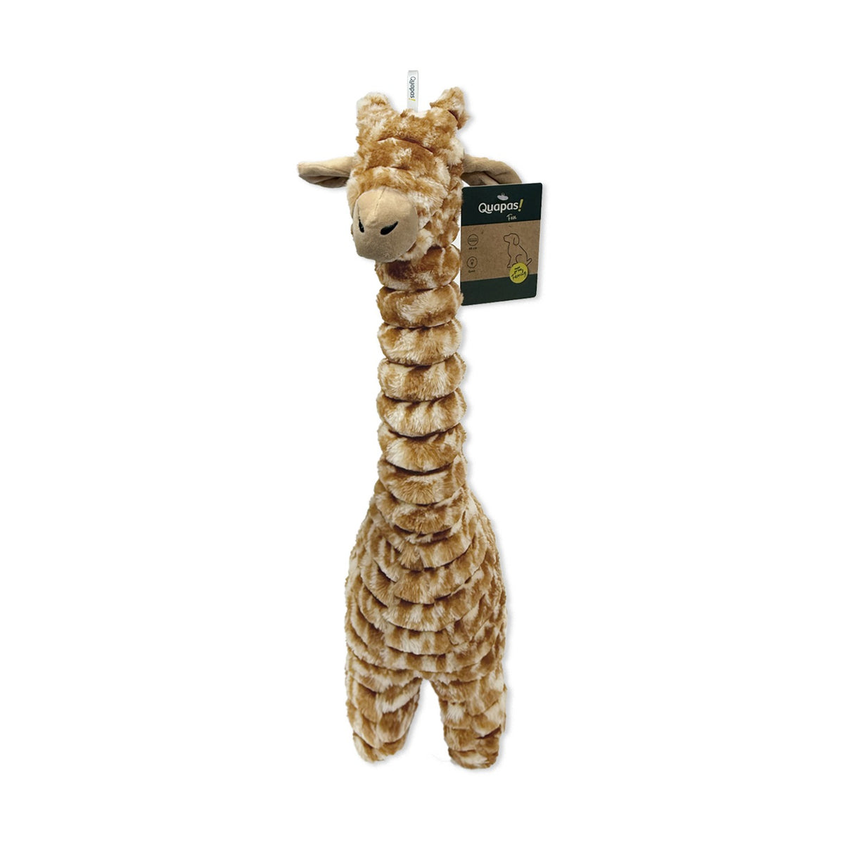 Peluche girafe géante Quapas! vue de face avec son étiquette