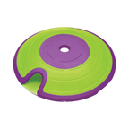 Soucoupe vert pomme et violette avec croquettes éparpillées
