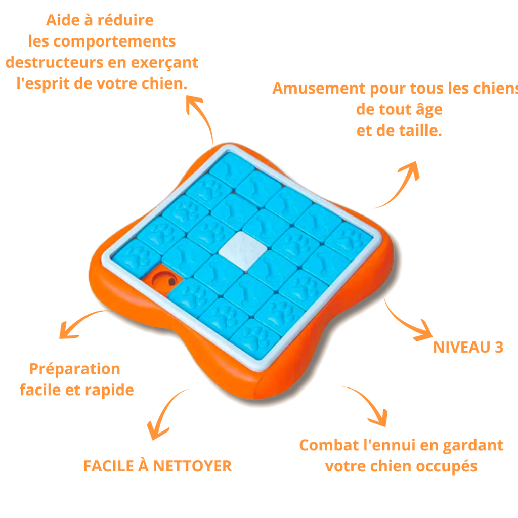 Infographie des atouts du Challenge Slider : réduit l’ennui, niveau 3, facile à nettoyer