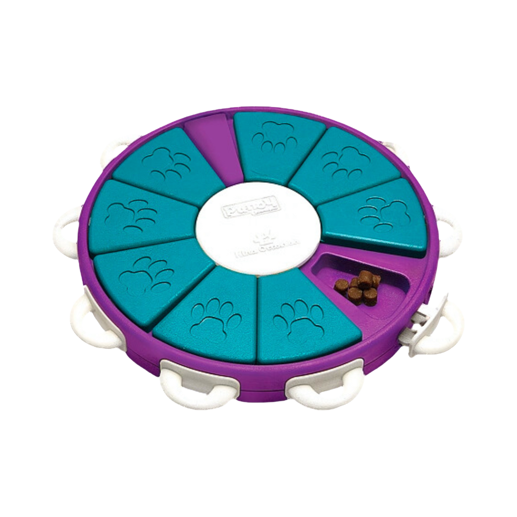 Plateau rond violet et turquoise à volets pivotants