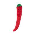 Long piment rouge souriant à la queue verte, vu de face