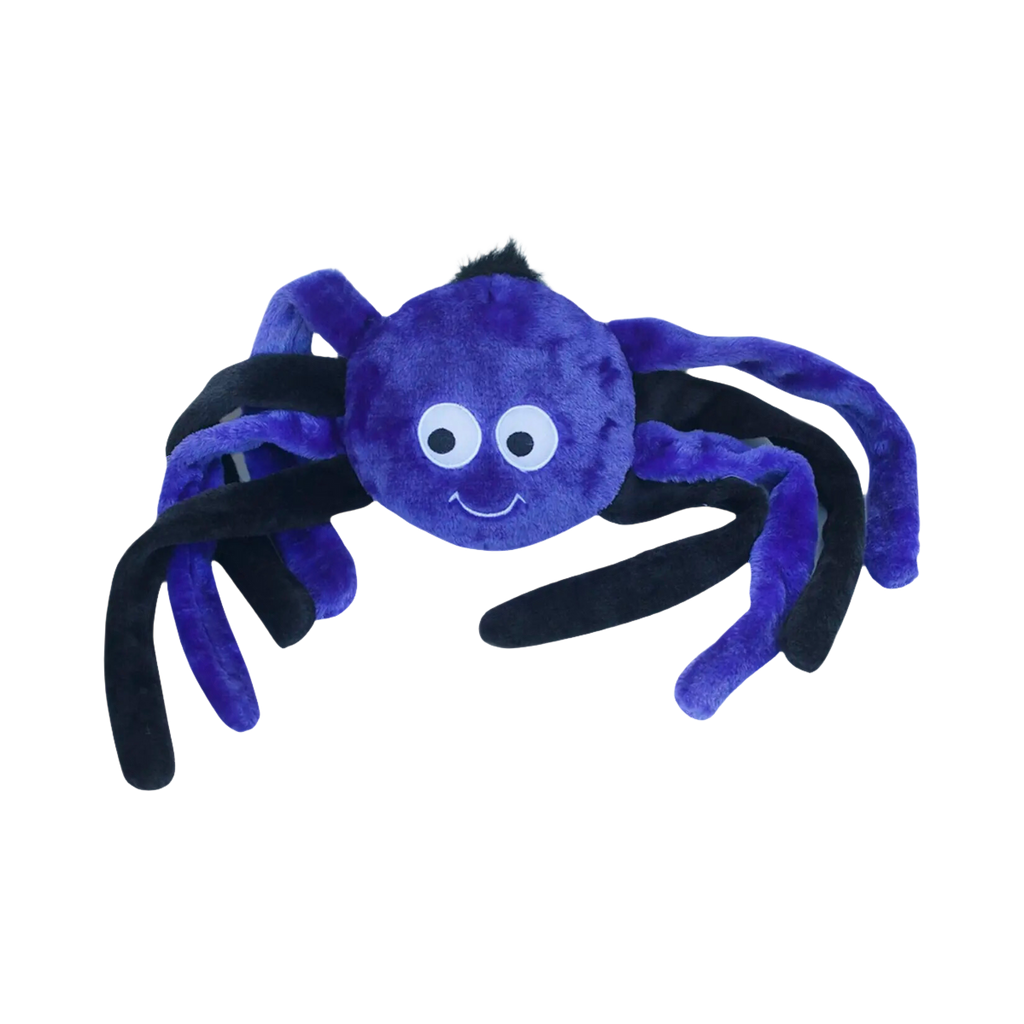 Araignée violette aux grands yeux et pattes noires moelleuses