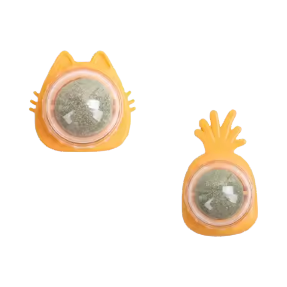 Deux supports orange tête de chat et ananas avec boule verte