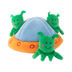 Trois petits aliens verts à antennes, à cacher dans la soucoupe