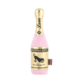 Bouteille rose pâle au col doré, étiquette Muttscato avec chien