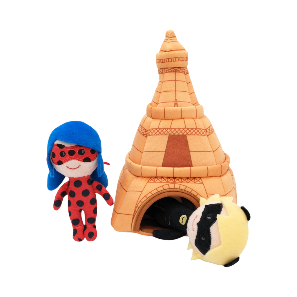 Tour Eiffel orange, Ladybug et Chat Noir caché dans l'entrée