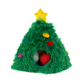 Sapin vert à guirlandes colorées et étoile jaune, entrée ouverte