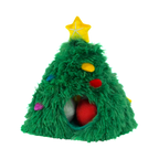 Sapin vert à guirlandes colorées et étoile jaune, entrée ouverte