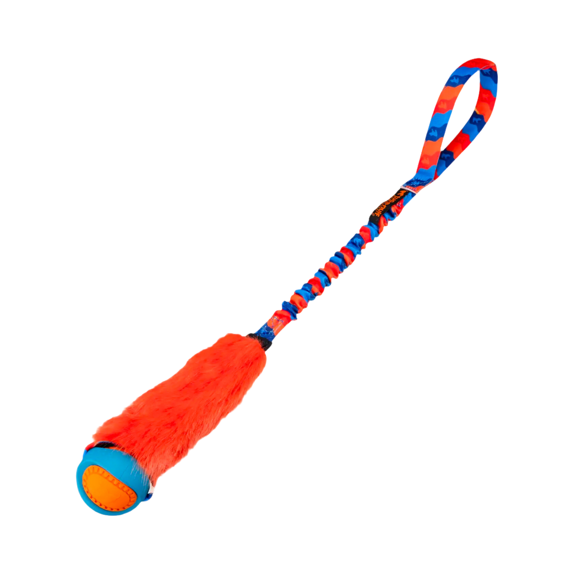 Modèle orange en fausse fourrure avec balle bleue