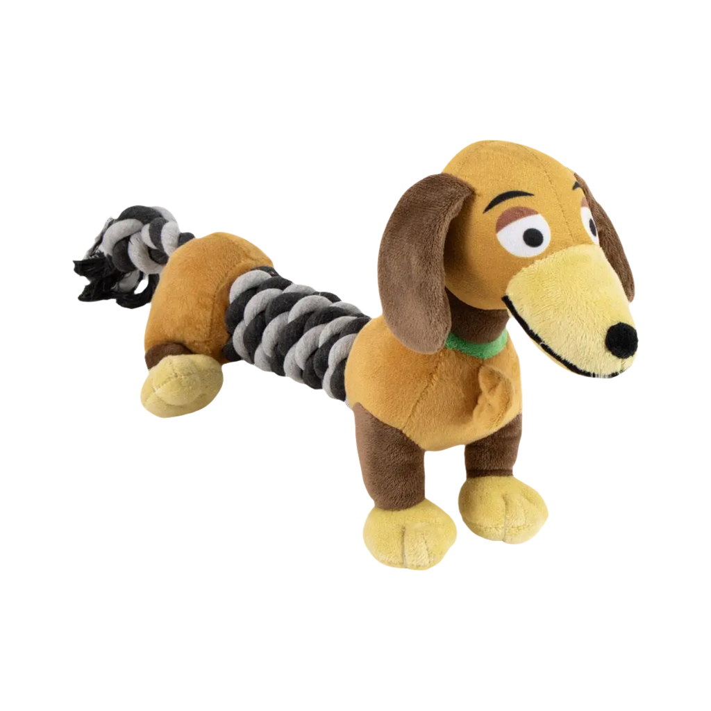 Chien à ressort Zig Zag, corps en corde tressée grise, de profil