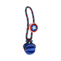 Corde tressée rouge et bleue avec bouclier étoilé et balle bleue