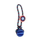 Corde tressée rouge et bleue avec bouclier étoilé et balle bleue