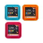 Trois supports turquoise, orange et framboise emballés