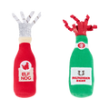 Deux bouteilles en peluche rouge Elf Nog et verte Reindeer Beer