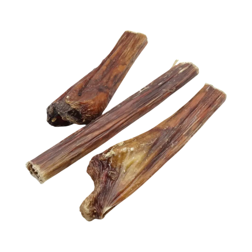 Trois œsophages de bœuf séchés, fins et torsadés