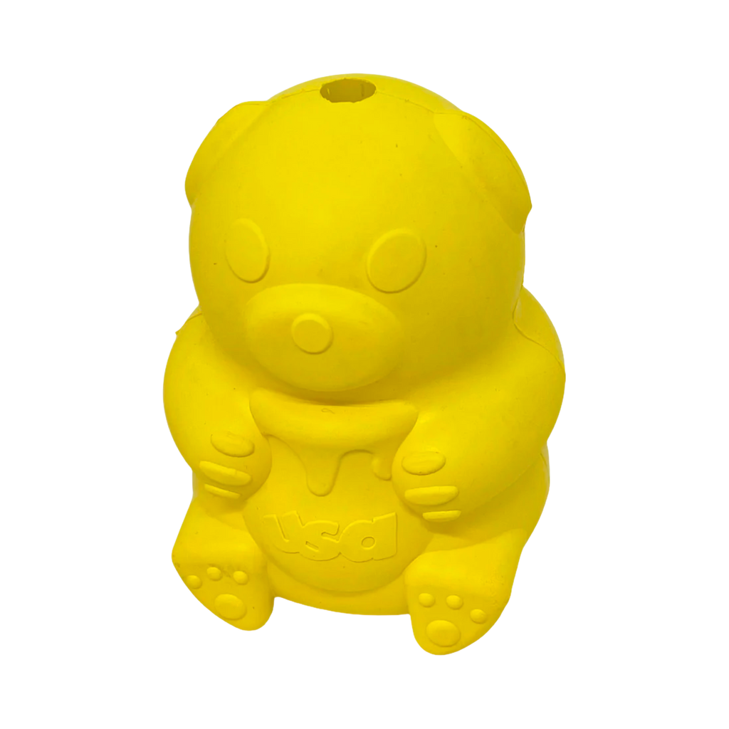 Ourson jaune seul avec trou à friandises sur la tête