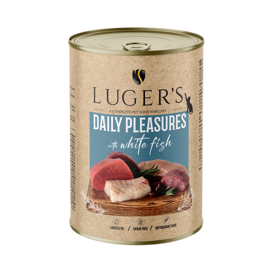 Pâtée pour chat au poisson blanc et aux viandes Luger's – boîte de 400 g