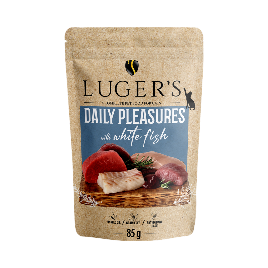 Pâtée pour chat au poisson blanc et aux viandes Luger's – sachet de 85 g