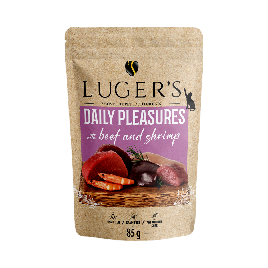 Pâtée pour chat au bœuf et aux crevettes Luger's – sachet de 85 g
