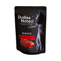 Sachet noir Dolina Noteci Premium Dishes Sterilised, bandeau rouge et viande de bœuf – pâtée pour chat 85 g