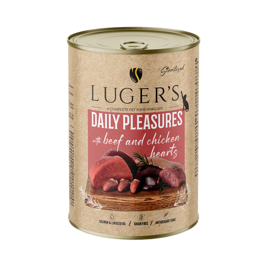 Pâtée pour chat stérilisé au bœuf et aux cœurs de poulet Luger's – boîte de 400 g