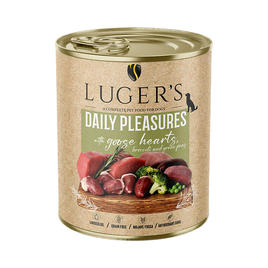 Pâtée Luger's Daily Pleasures cœurs d'oie, brocoli et petits pois – boîte 800 g