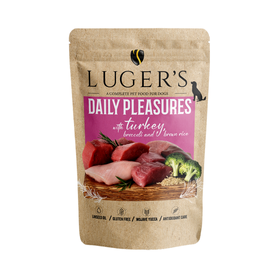 Pâtée Luger's Daily Pleasures dinde, brocoli et riz brun – sachet 500 g