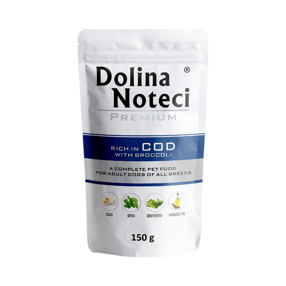 Pâtée Dolina Noteci Premium riche en cabillaud et brocoli – sachet 150 g