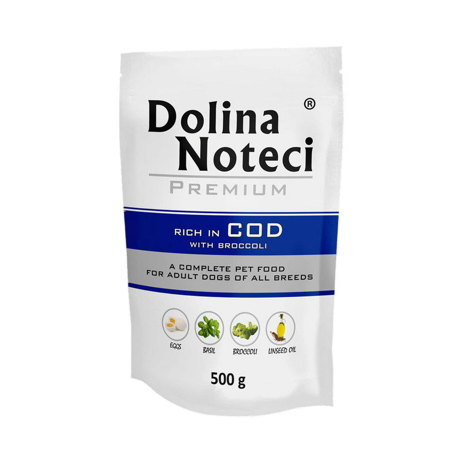 Pâtée Dolina Noteci Premium riche en cabillaud et brocoli – sachet 500 g