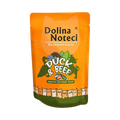 Sachet orange Dolina Noteci Superfood Duck & Beef illustré, pâtée pour chat canard et bœuf de 85 g