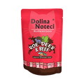 Sachet rouge Dolina Noteci Superfood Roe Deer & Beef illustré, pâtée pour chat chevreuil et bœuf de 85 g