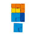 Modules orange, jaunes et bleus empilés en colonne