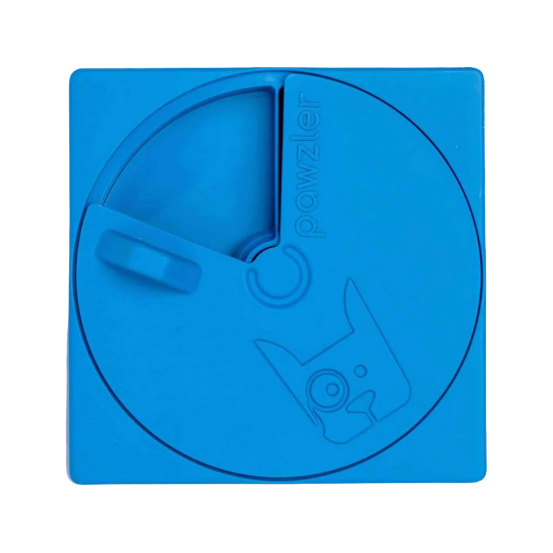 Module carré bleu avec disque tournant et motif de chien