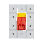 Base grise à douze cases avec modules rouge et jaune