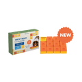 Emballage coloré et puzzle orange à six cases avec badge NEW