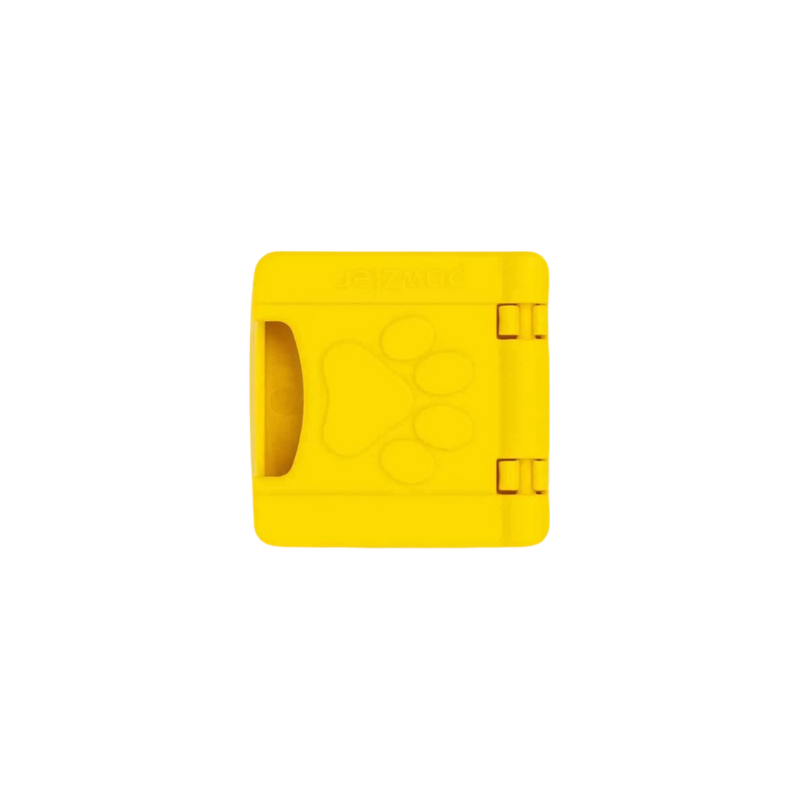 Petit bloc jaune fermé avec empreinte de patte