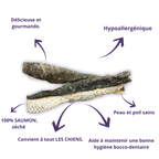 Peaux de saumon avec leurs bienfaits : hypoallergéniques, peau et poil sains, hygiène dentaire