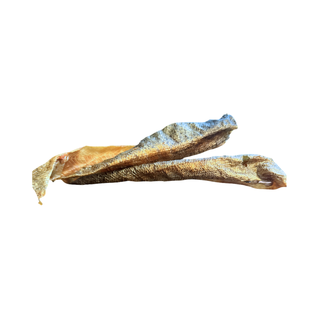 Deux peaux de truite séchées côte à côte