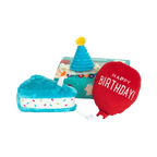 Gâteau d'anniversaire, chapeau pointu et ballon rouge Happy Birthday